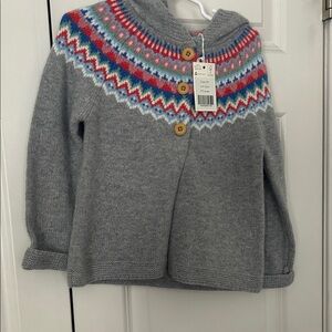Mini Boden Gray Knit Jacket with Colorful Zigzag Pattern